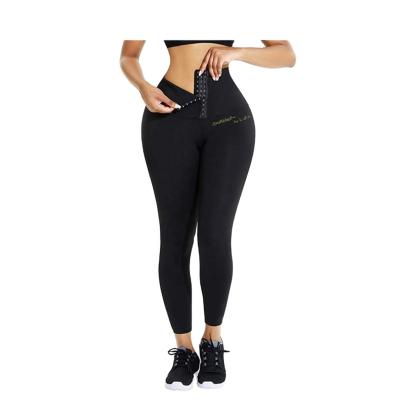 China Antibacterial 3 Row Crochet High Waist Fitness Sauna Sweatpants With Pockets Exercises Thigh Base Shapers Women for sale