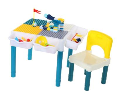 China New Modern ABS Plastic Multifunctional Desk Play Children Study Building Block Table with Chairs and Storage Box Kids Furniture Set for sale