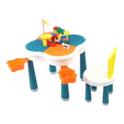 China Easy Clean Kids Puzzle Building Table Multi Style Set With One Chair Blocks And Four Storage for sale