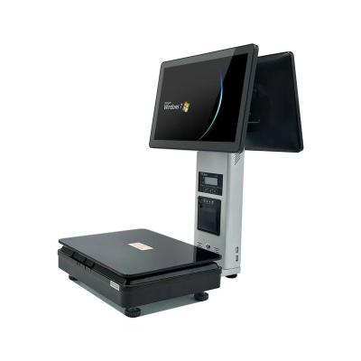China SDK Supermarket Touch POS Scale with Printer Weighing Scale Dual Screen Electronic Digital POS with Built in Printer and Scale for sale