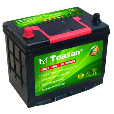 China TOASAN Calcium sealed maintenance free auto batteries for car starting--75D23L-MF (12V65AH) 230*170*200/220 mm for sale