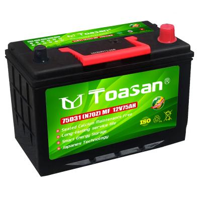 China Toasan 12V75AH 75D31R Super Power Auto Start MF Maintenance Free Car Battery (N70ZMF) 306*172*202/221mm for sale