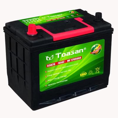 China Maintenance Free Toasan Lead Auto Lead Battery 55D23L MF 12V 60AH for sale