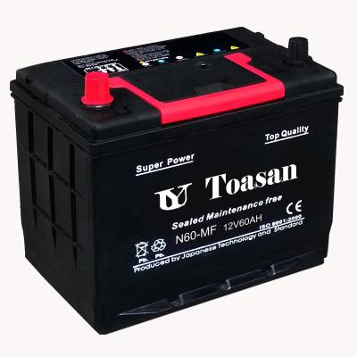 China Toasan 60AH 260*173*204/220mm Lead Acid Batteries 12V N60 Maintenance Free Auto Batteries for sale