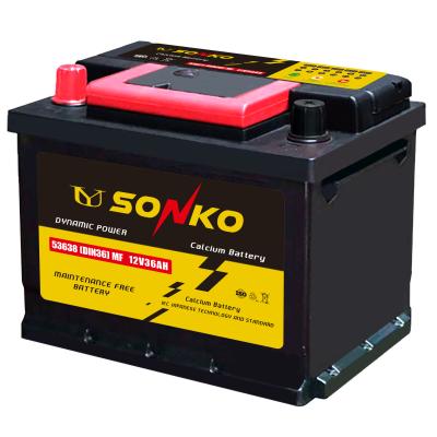 China SONKO Toys Brand DIN36 Batteries 12V 36AH MF Maintenance Free Auto Lead Acid Car Battery for sale