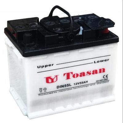 China Dry Charged Automotive 12V55AH DIN55 Battery Toasan Brand 240*175*190mm for sale