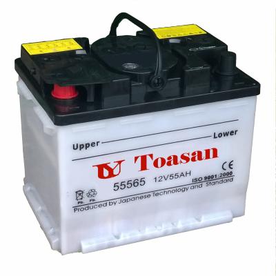 China Toasan Newest Automobile 12V55AH 55565 Dry Charged Battery Cranking for sale