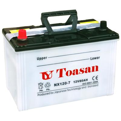 China TOASAN N80 JIS - NX120-7L (12V80AH) Dry Cell Lead Acid 12V Car Battery 310*170*200/225mm for sale