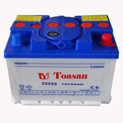 China Newest Toasan Automotive 12V55AH 55565 Automobile Battery Dry Charged Battery for sale