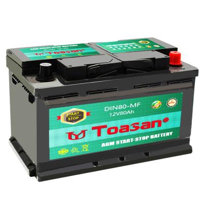 China Free On/Off Most Quality Toasan Auto Off/On Power 12v 80ah AGM Battery for sale