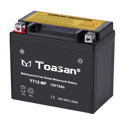 China High Performance Most Popular Toasan Motorcycle Battery YT12-MF Sealed Lead Acid Motorcycle 12V12AH Battery for sale