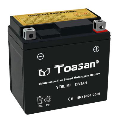 China High Performance Toasan YT5L-MF Motorcycle SMF Lead Acid Battery 12V5AH Newly Sealed Motorcycle Battery for sale