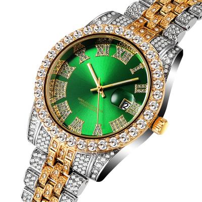 China Auto Date Hip Hop Hip Hop Gold Plated Iced Out CZ Diamond Strap Jewelry Men's Micro Quartz Wrist Watches Wholesale Luxury Watch for sale