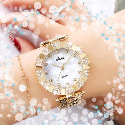 China Automatic Date Jewelry 18k Gold Plated Women Hip Hop Bling CZ Diamond Iced Out Watch for sale