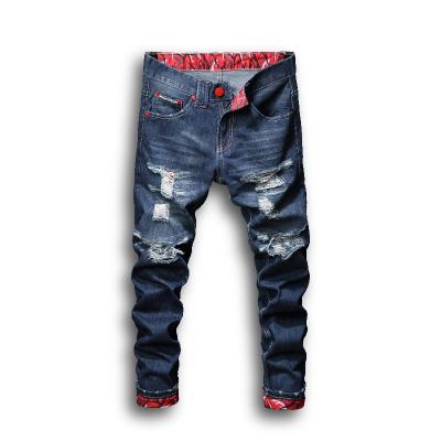 China Sustainable sension Factory wholesale Men's Jean Fabrics Denim Pants Ripped Slim Fit Jeans for sale