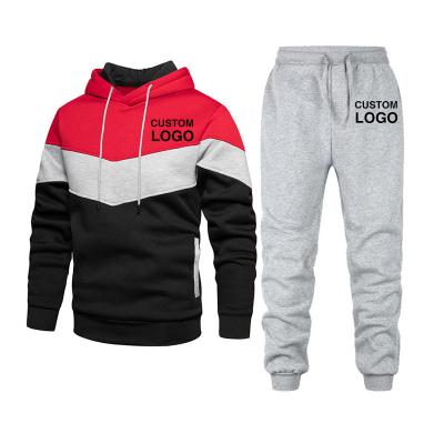 China Sports Logo Men Jogger Sweat Suit Breathable Custom Gym Jogging Hoodies Tracksuits Set Solid Color Sports Casual Splicing Two Piece Suit for sale