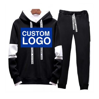 China Wholesale Custom Sweatsuit Breathable Gym Jogger Mens Logo Jogging Hoodies Tracksuits Set Solid Color Sports Casual Splicing Two Piece Suit for sale