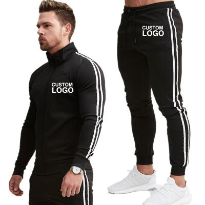 China 2021 Wholesale Custom Logo Mens Breathable Sportswear Gym Jogging Cardigan Zipper Tracksuits Set Plain Casual Sports Two Piece Suit for sale