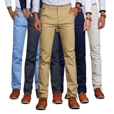 China QUICK DRY Wholesale Custom Logo Stretch Pants Office Casual Business Loose Pants 100% Cotton Straight-Leg Solid Color Men Slim Trousers for sale