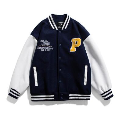 China SENSION Factory Wholesale Custom Logo Waterproof Men Double Color Patchwork Patch Embroidered College Bomber Flight Varsity Jacket for sale