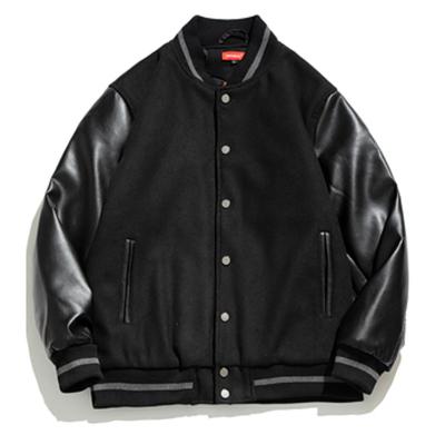 China Wholesale Embroidery Custom Made Simple Custom Made Mens Or Womens Black Baseball Varsity Jacket With Leather Sleeves for sale