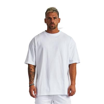 China Anti-wrinkle factory wholesale custom embroidery design new quality cotton loose fit little drop shoulder brand white men's oversized T-shirt for sale