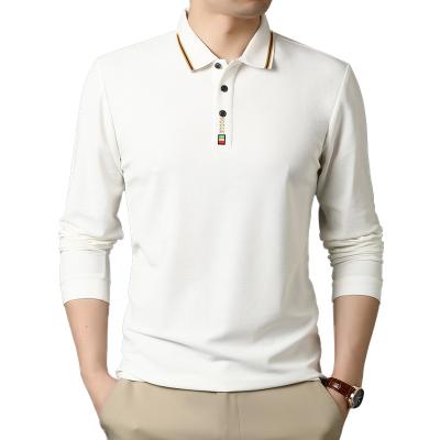 China wholesale Anti-wrinkle new spring sleeves long loose business casual young and middle-aged men's push-up polo shirt lapel men's T-shirt for sale