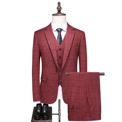 China Anti-wrinkle wholesale private order men's plaid plus size suit three-piece suit groom business office slim casual successful person suit for sale