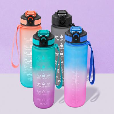 China Water bottleBPA Sustainable 32oz 1L Sport Time Marker FREE Leak Proof Tritan Bicycle Product Motivational Sport Frosted Plastic Water Bottle for sale