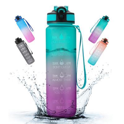 China 2022 Viable Sport Time Marker BPA FREE 32oz 1L Amazon Leak Proof Tritan Bicycle Product Motivational Sport Frosted Plastic Water Bottle for sale