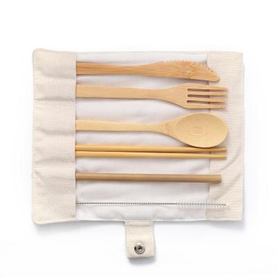 China Hot Selling Eco Friendly Disposable Straw Toothbrush Spoon Fork Knife Biodegradable Bamboo Travel Cutlery Wooden Bamboo Set for sale