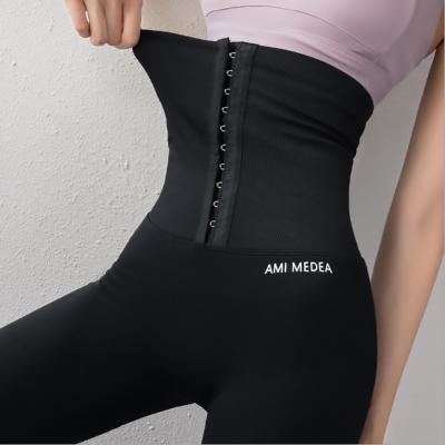 China Antibacterial Breathable Hook Waist Trainer Leggings High Waist Yoga Pants Gym Gaiters Corset Yoga Pants for sale