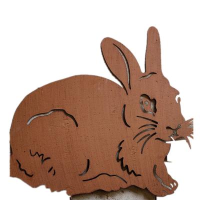 China Eco-friendly Decoration Garden Statue Metal Rabbit Silhouette Stack Animal Garden Art for sale