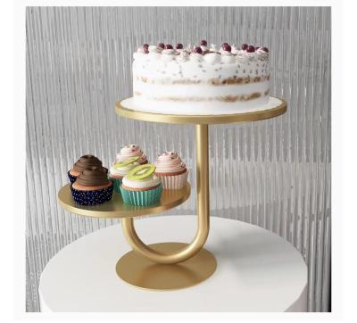 China Disposable Noval Design 2 Tier Gold Metal Round Cake Stand Cupcake Plate For Party for sale