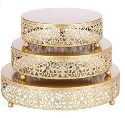 China Hotsale Disposable Amazon 3 Piece Set Gold Cake Stands For Wedding Or Party Sundries for sale