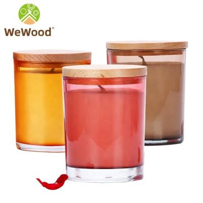 China Non Spill Wholesale Luxury Candle Container With Wooden Lids Bulk Matte Empty Glass Jars Candle Lid for sale