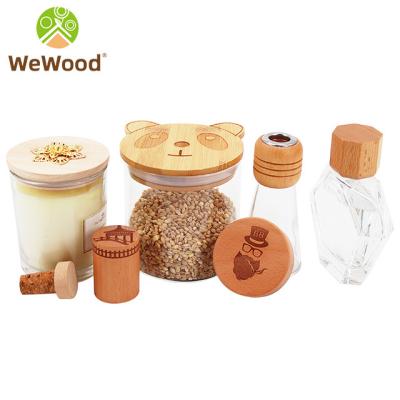 China Non Spill Cork Bamboo Bottle Caps Cosmetic Perfume Candle Container Custom Glass Jars Wooden Lid for sale