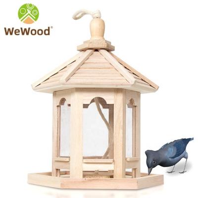 China House Decorative Wooden Hexagon Non-automatic Custom Garden Outdoor Hanging Creative Bird Food Feeder for sale