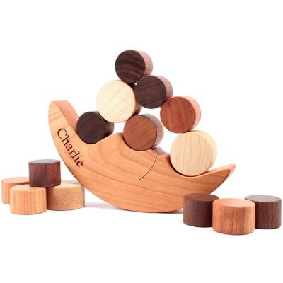 China China 2020 Custom Smiling Moon Rocker And Building Blocks Educational Wooden Baby Toys for sale