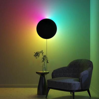 China Modern Minimalist Nordic Industrial Smart Circle Led Wall Lamp Indoor Modern RGB Dimming Bedroom Atmosphere Lamp Home Decor Lights for sale