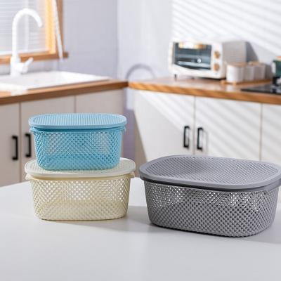 China Hot Sales Large Drain Basket Vegetable Food Storage Boxes Stocked Plastic Storage Baskets With Lids for sale