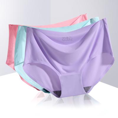 China Large Size Seamless Panties Female Breathable Fashionable Different Color Ice Silk For Women for sale