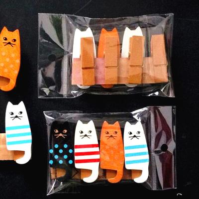 China China 4 Pieces Multi-Function Wooden Paper Clip Bag Clip Lovely Cat Package Peg Special Gift Fashion Wooden DIY Tools for sale