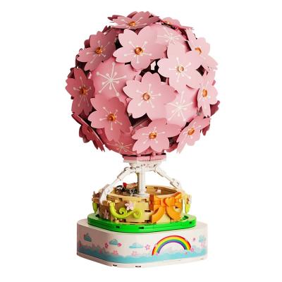 China DIY TOY Sembo 601150 Creator Rose Flower Sakura Hot Air Balloon Rotating Music Box Model Building Blocks Diy kits play for sale