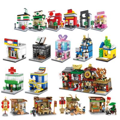 China City Street Shop Blocks Mini Shop Building Bricks Model Plastic Street Shop Small Town House Educational Children Toys Gift Sembo Block for sale