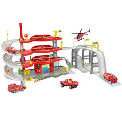 China Alloy+Plastic 4 Layer Fire Parking Engineering Toys Car Play Set With 5pcs Diecast Car for sale