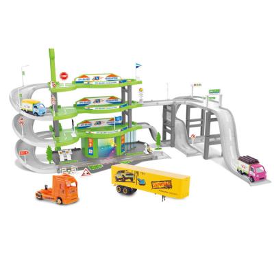 China Wholesale Metal+Plastic Kids Truck Garage Toy Set Parking Lot Toy Metal Car Track Set DIY Garage Toy for sale