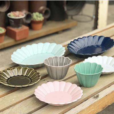 China Wholesale Cheap Flower Shape Household Stored Support Customized Farmhouse Color Glazed Ceramic Fruit Salad Snack Dishes for sale