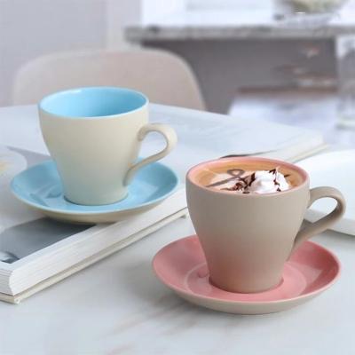 China Viable Couple Japanese Ceramic Cup Cheap Afternoon Coffeeware Colored Glazed Custom Classic Cappuccino Cup Elegant Cup And Saucer for sale