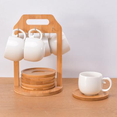 China Viable Factory Direct Selling Turkish Coffee Ceramic Tea Cups Set With Wooden Stand for sale